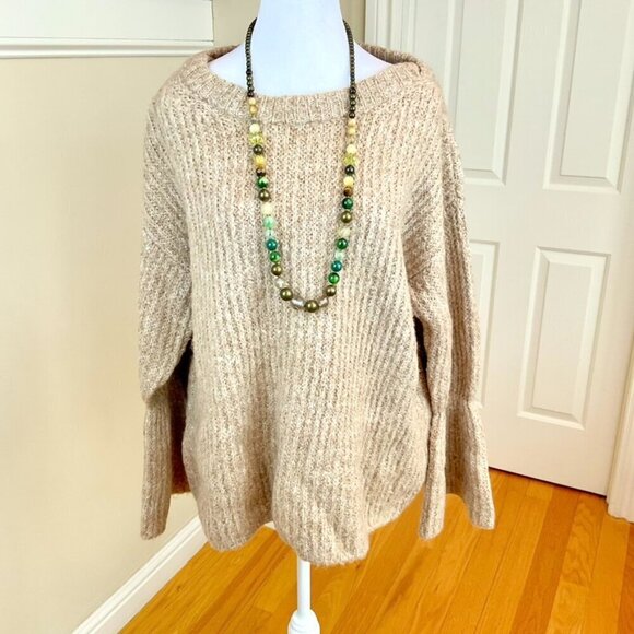 Roller Rabbit Sweater Tan Marled Rib Knit Wool Blend Flare Sleeves (M/L) - Picture 1 of 7